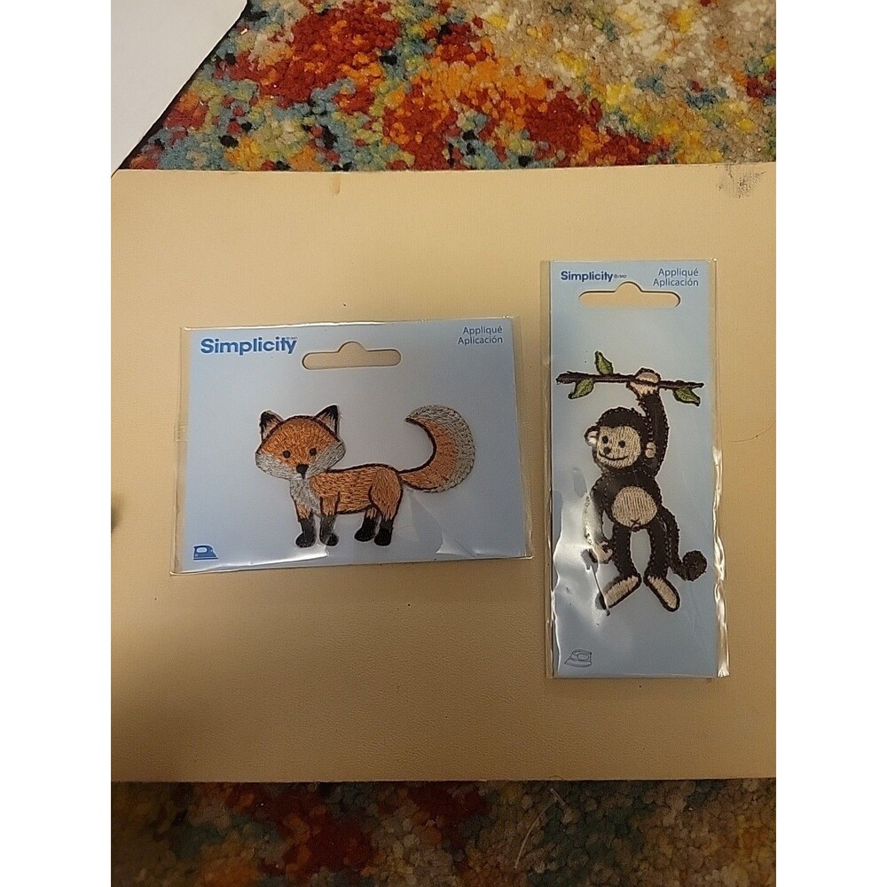 Set Of 2 Monkey Fox Iron On Embroidered Patch Motif Applique 3" Sewing Crafts